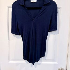 Michael Stars Nico Tee Navy Polo Ribbed V-Neck Top Size - Sustainable